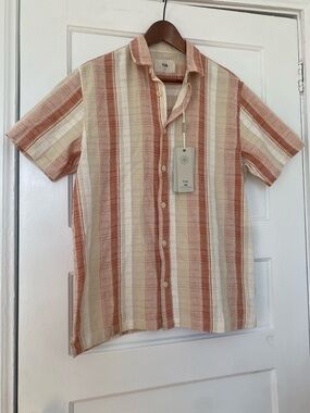 Folk cotton striped camp shirt button down new with tags